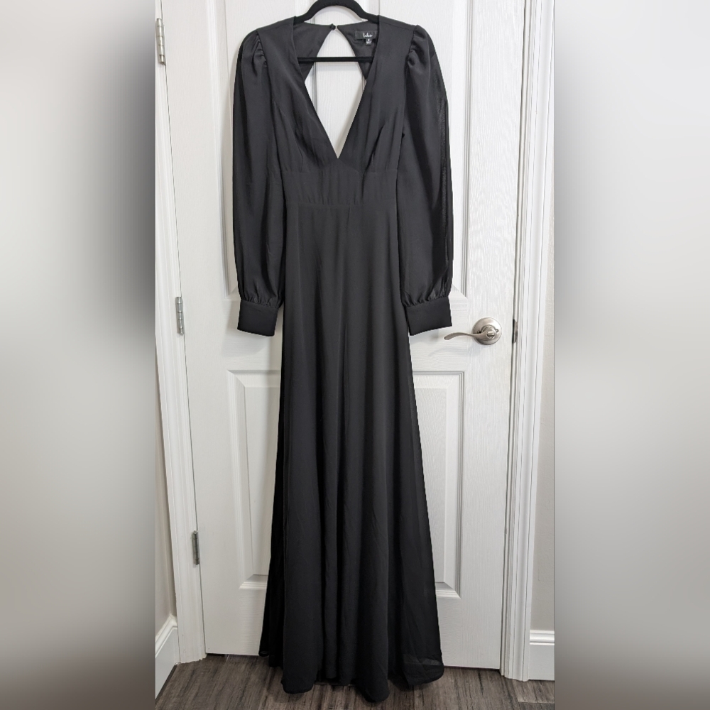 Lulu Black Backless Long Sleeved Gown